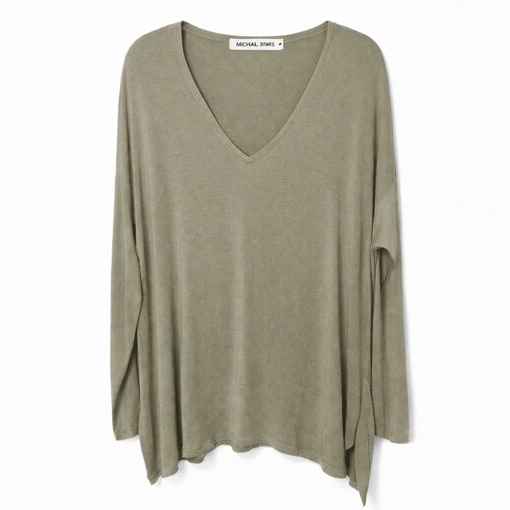 Michael Stars Army Green Oversized Long Sleeve Top One Size